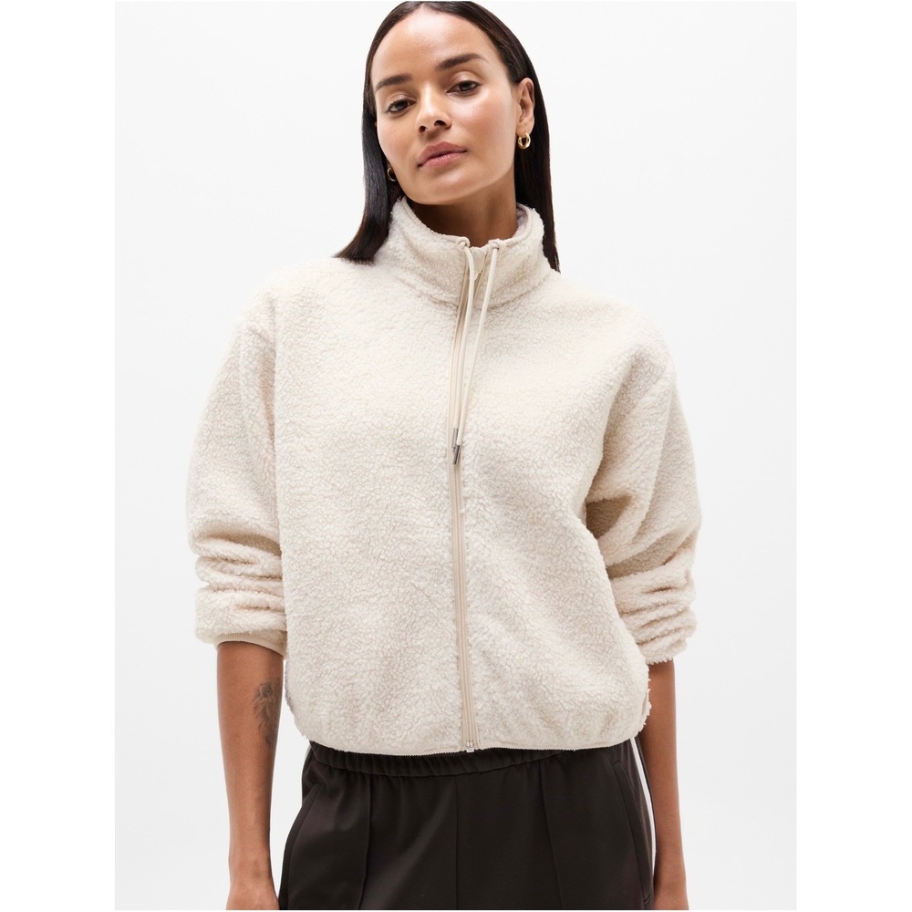 Athleta In the Clouds Jacket Bone White Boucle Fleece Full Zip XL Tall NEW